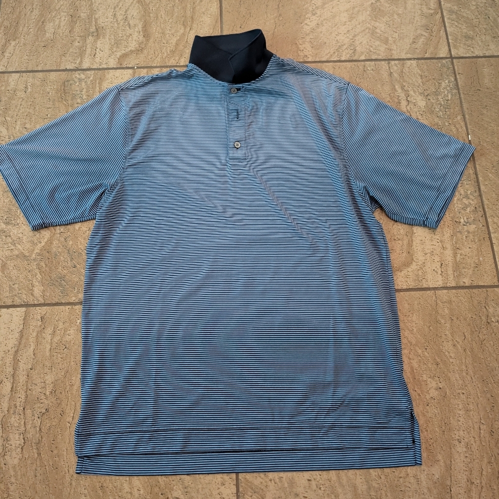 FootJoy Golf Polo Shirt Striped Blue Performance Athletic Fit Mens Size L